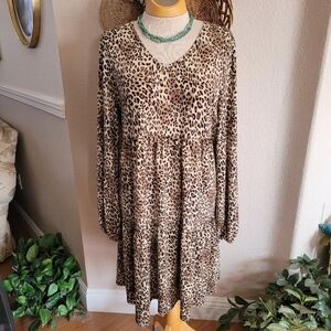 Leopard Print Long Sleeve Dress Sz XL